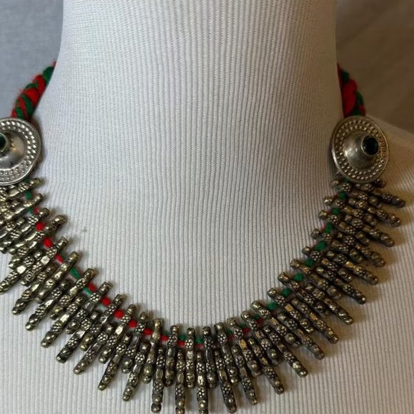 Handmade Boho Tribal Collar Choker Necklace, Antique Silver Choker - Picture 2 of 6